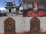 404 Muktinath Shiva Parvati Mandir, Shiva Lingam, Krishna, Vishnu The only purely Hindu temple at Muktinath is the Shiva Parvati Mandir, with Shiva, the god of generation and destruction, and his consort mountain-goddess Parvati. Shiva�s lingam is one of Shiva�s icons at the temple. The main temple is surrounded by four small temples, one dedicated to Krishna, the eighth reincarnation of Vishnu, playing the flute, and another dedicated to Vishnu with four arms holding n his right hand the discus and in his left the conch.